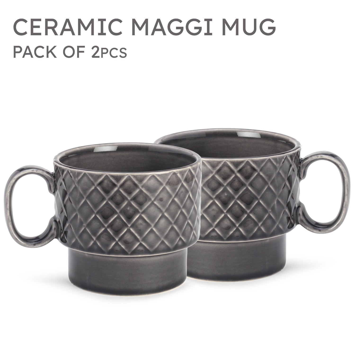 Ash Grey Ceramic Cups Set of 2 Pieces (500 ml)