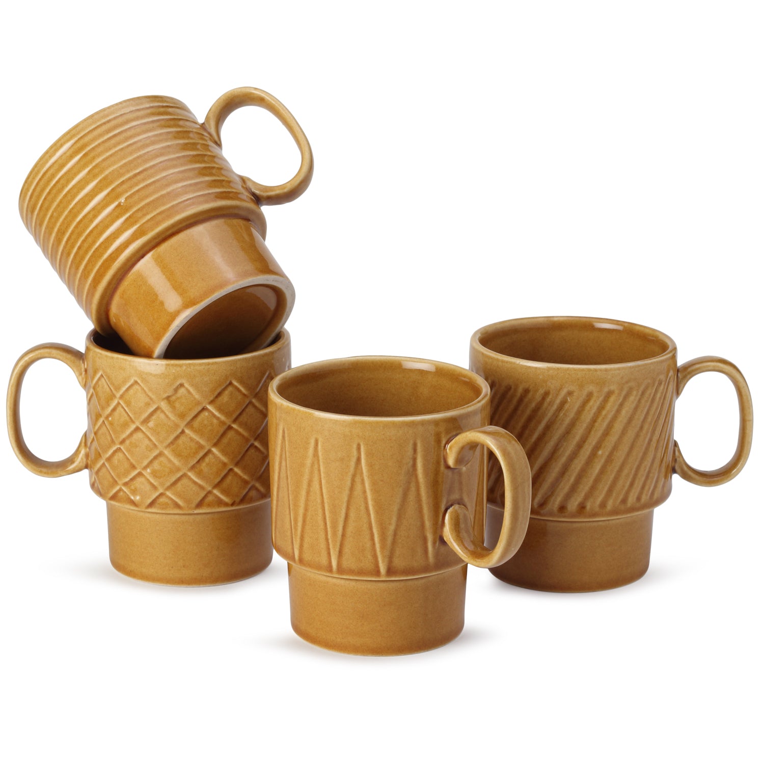 Golden Brown Ceramic Cups Set of 4 Pieces (250 ml)