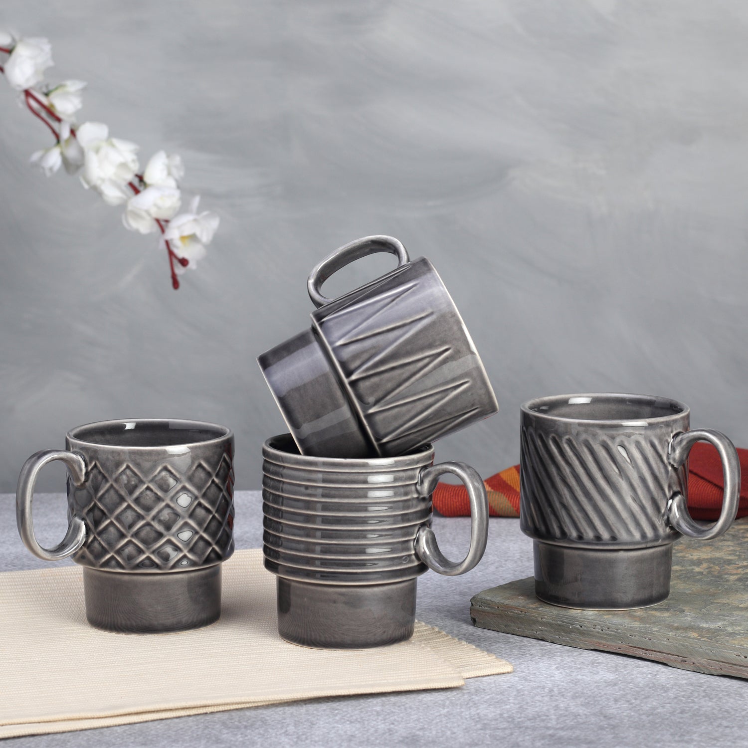 Ash Grey Ceramic Cups Set of 4 Pieces (150 ml)