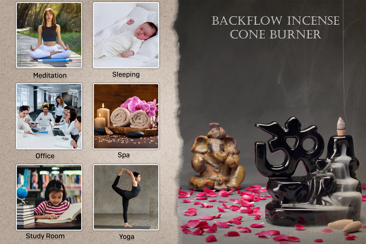 Om Smoke Fountain Back Flow Incense Burner With 20 Incense Cones Bodhi House