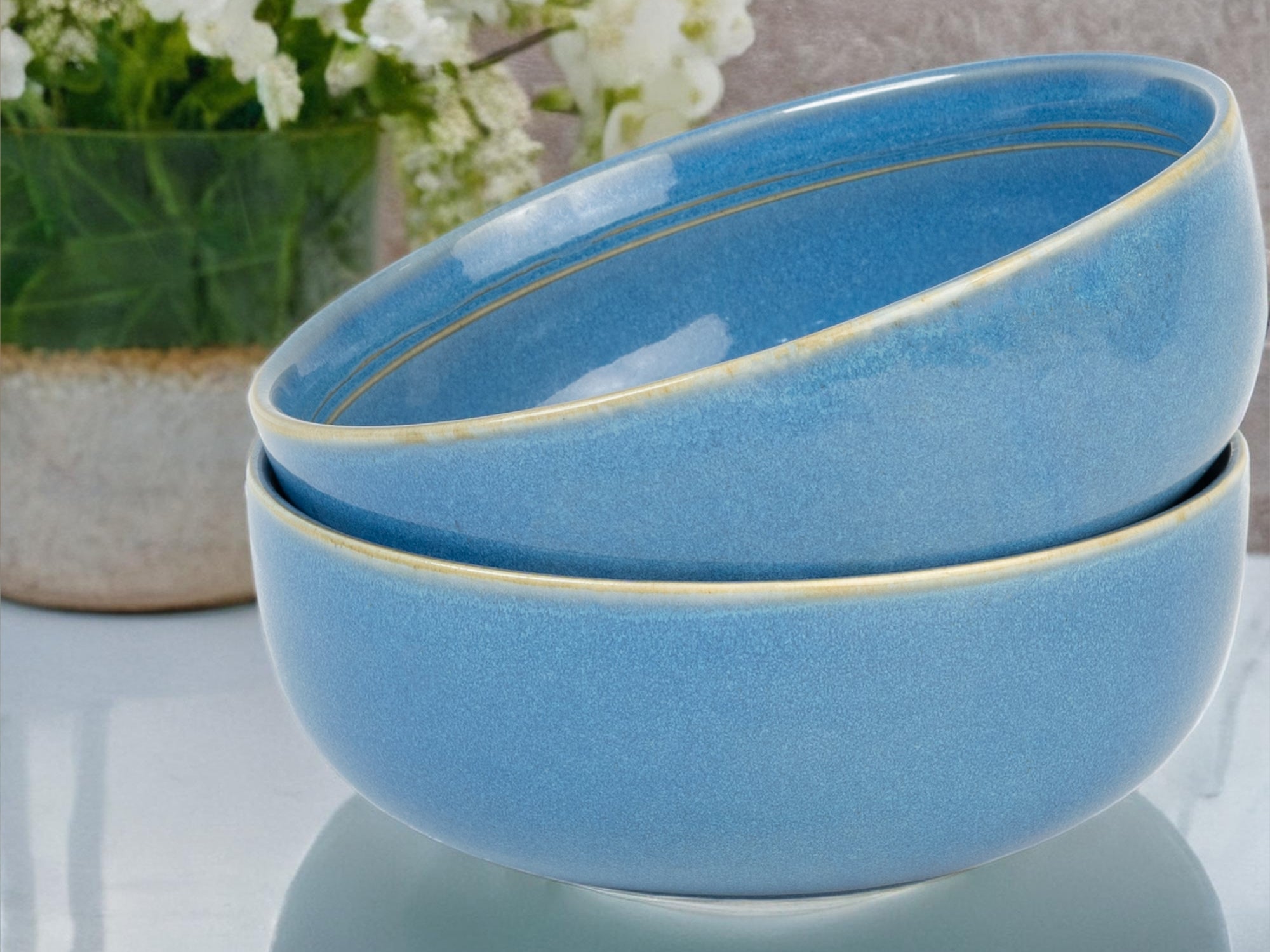 Mid Blue Premium Porcelain Serving Bowls Set of 2