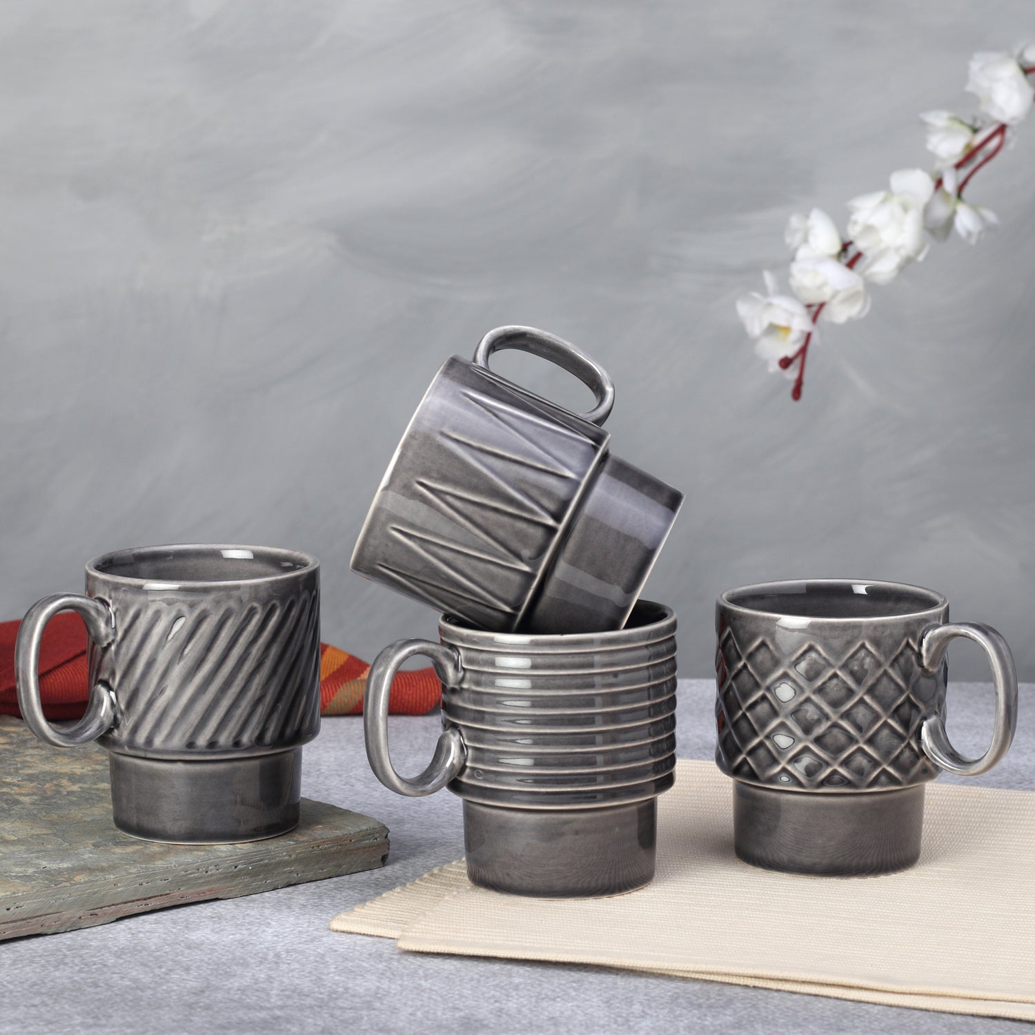 Ash Grey Ceramic Cups Set of 4 Pieces (250 ml)