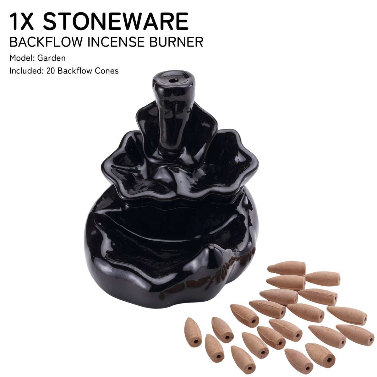 Garden Smoke Fountain Back Flow Incense Burner With 20 Incense Cones Bodhi House