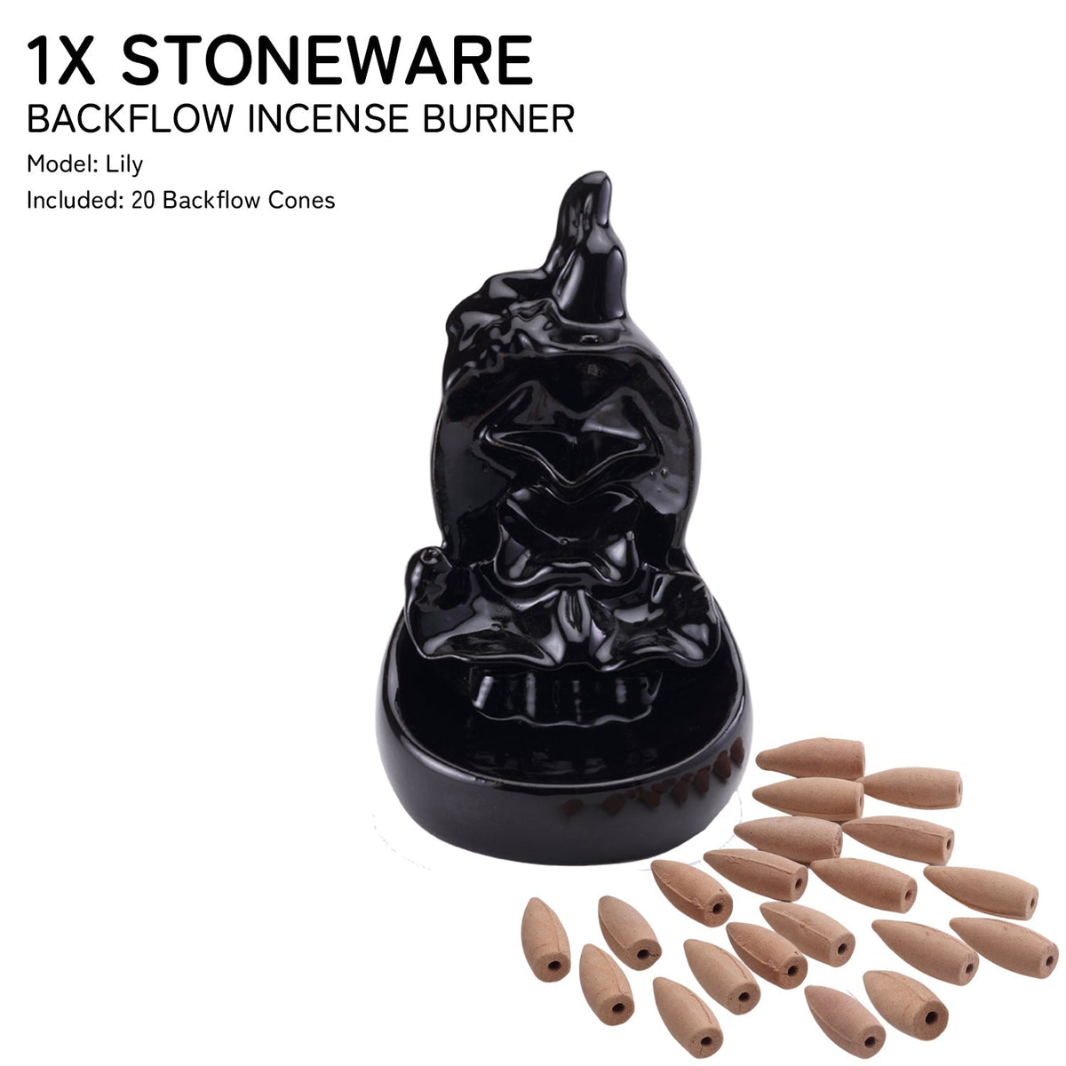 Lily Smoke Fountain Back Flow Incense Burner With 20 Incense Cones Bodhi House