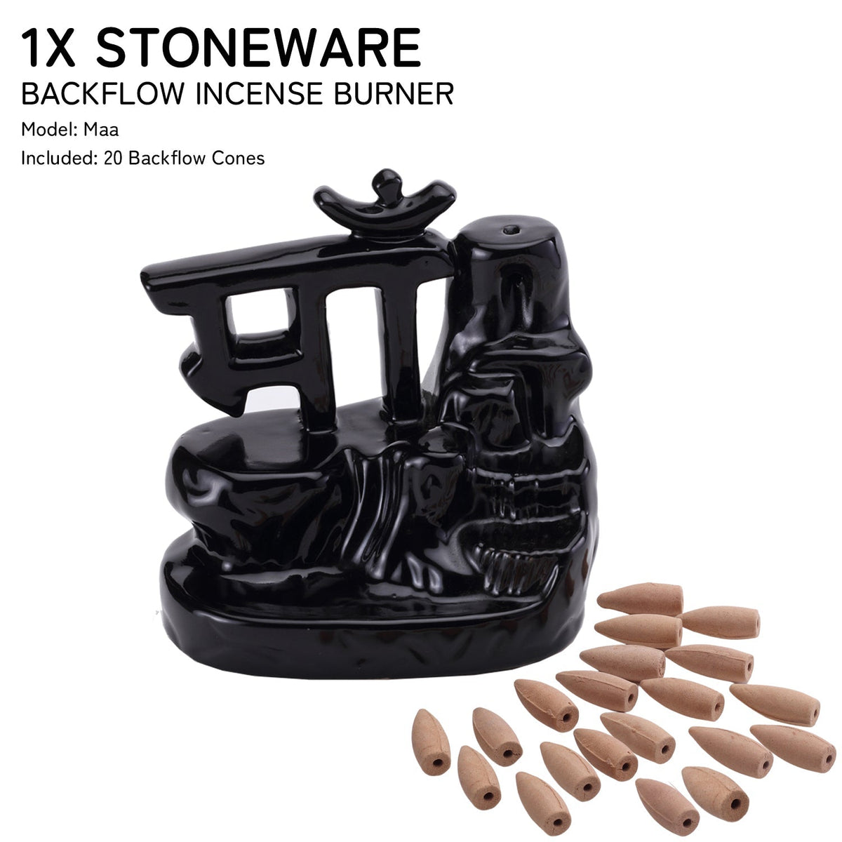 Maa Smoke Fountain Back Flow Incense Burner With 20 Incense Cones Bodhi House