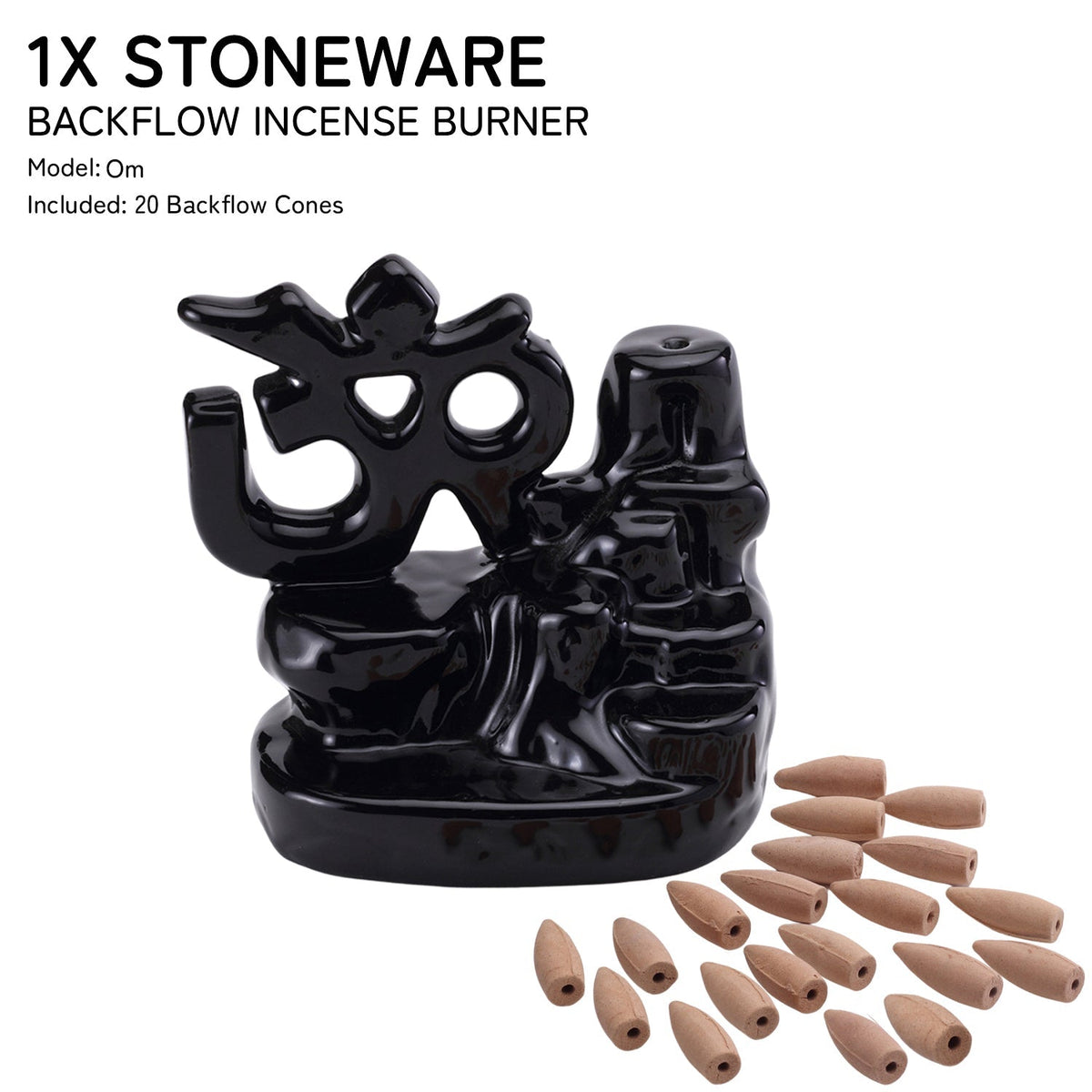 Om Smoke Fountain Back Flow Incense Burner With 20 Incense Cones Bodhi House