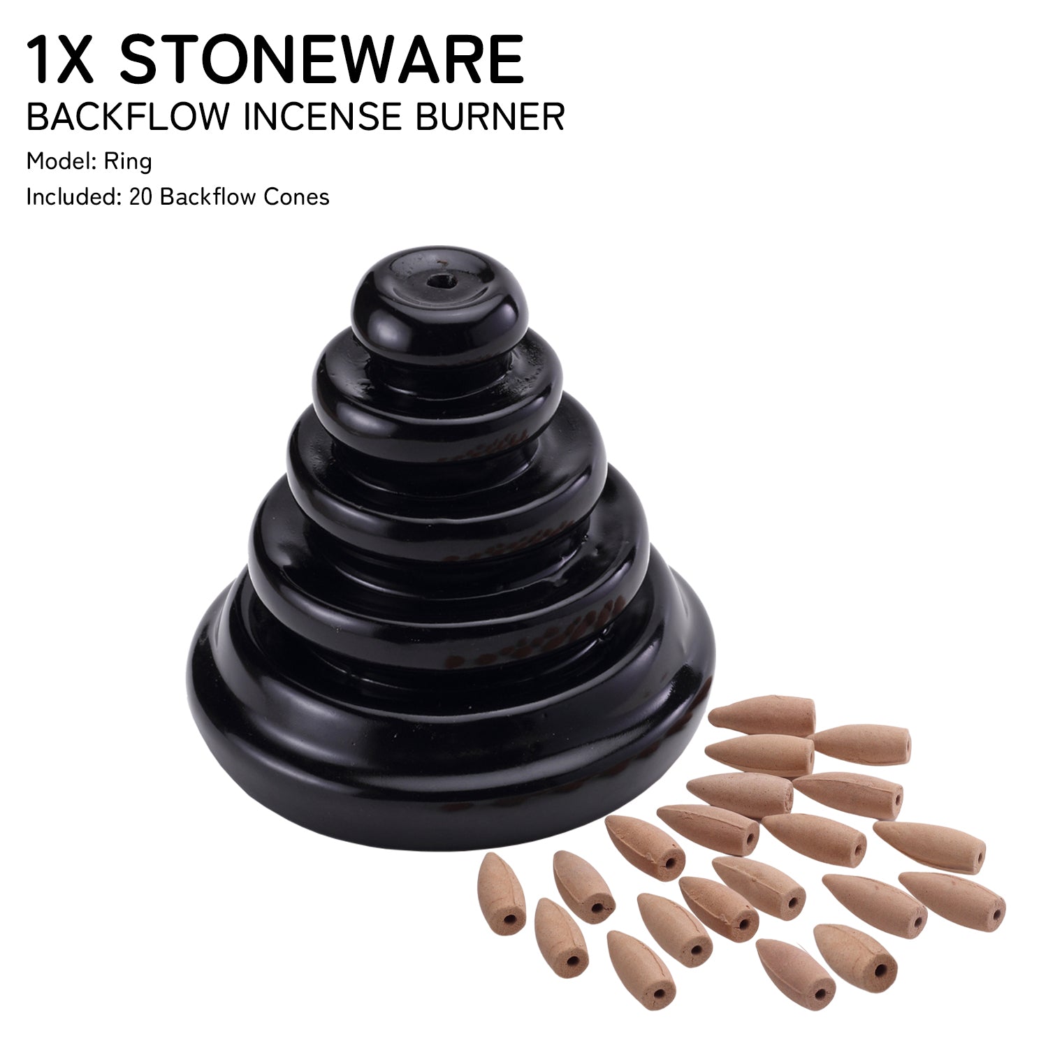 Ring Smoke Fountain Back Flow Incense Burner With 20 Incense Cones