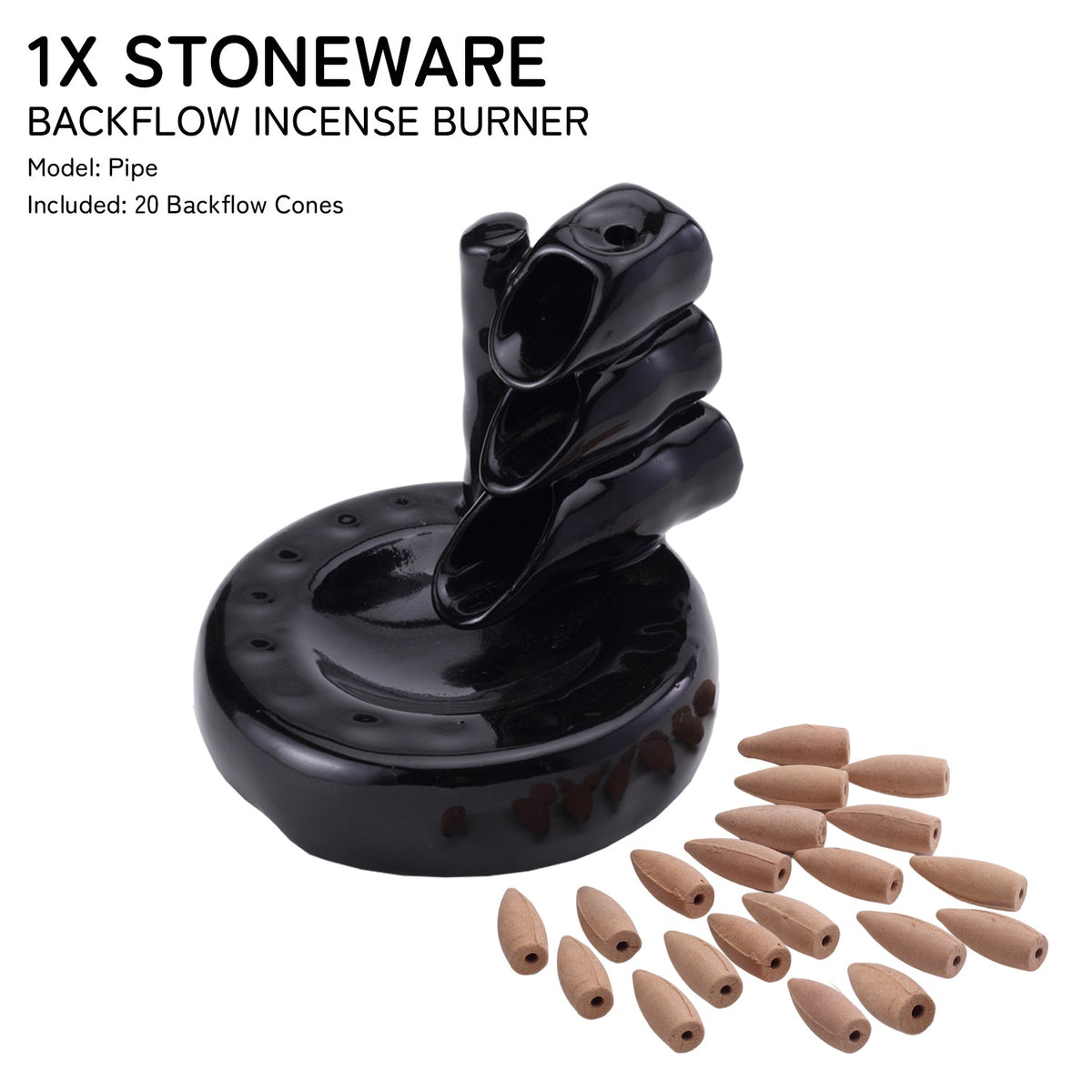 Pipe Smoke Fountain Back Flow Incense Burner With 20 Incense Cones Bodhi House